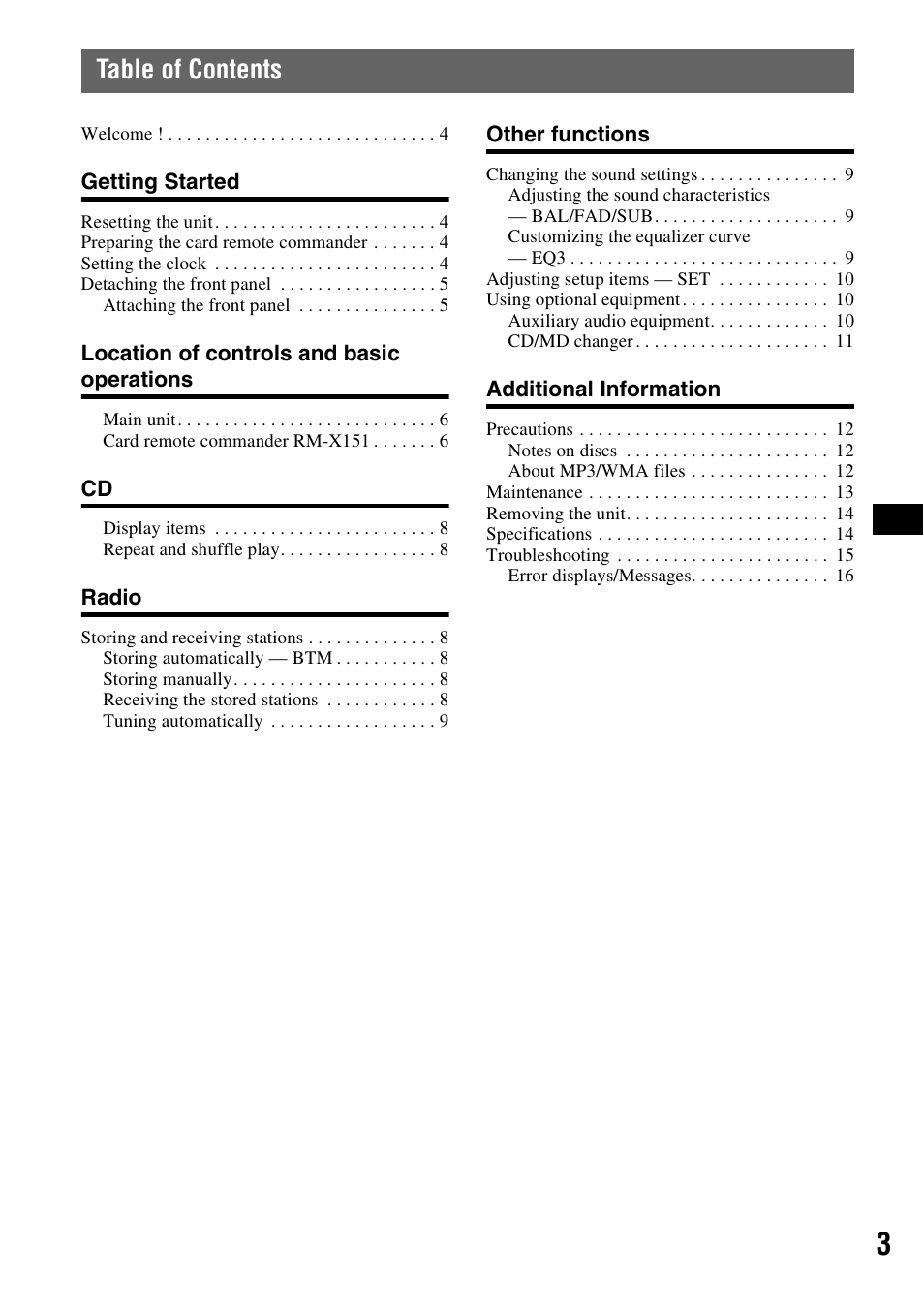 Sony CDX-GT31W User Manual | Page 3 / 36