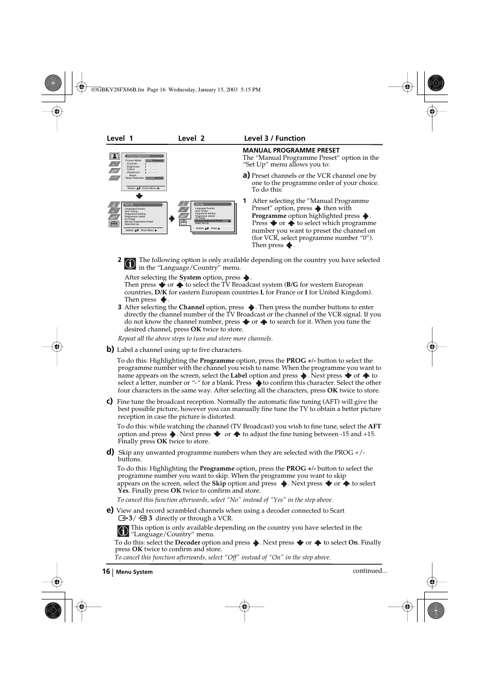 Sony KV-28FX66B User Manual | Page 16 / 28