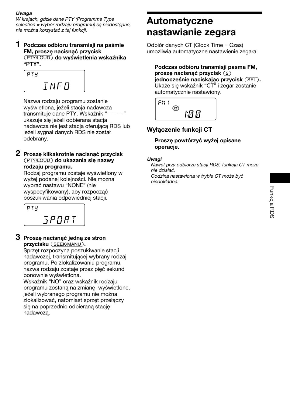 Automatyczne nastawianie zegara | Sony XR-1800R User Manual | Page 31 / 92