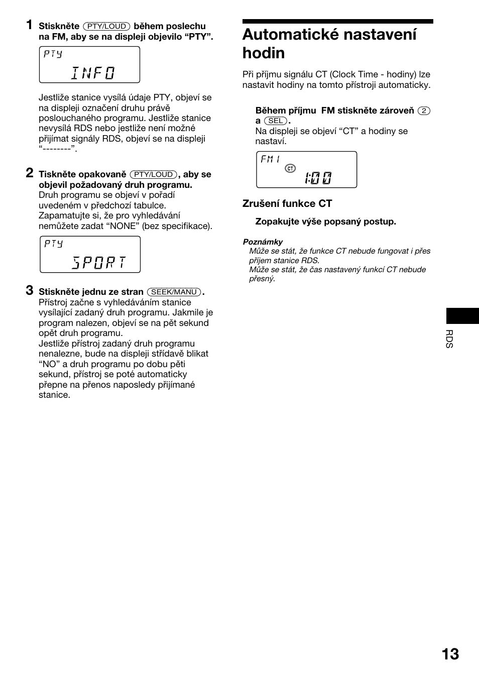 Automatickè nastavenì hodin, Automatické nastavení hodin | Sony XR-1800R User Manual | Page 49 / 92