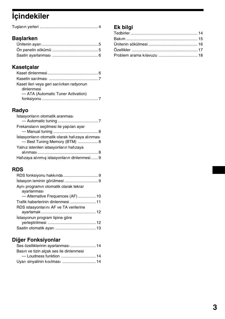 Çindekiler, Içindekiler | Sony XR-1800R User Manual | Page 75 / 92
