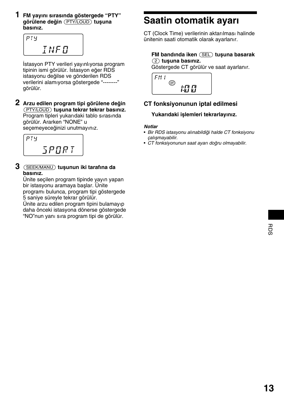 Saatin otomatik ayar, Saatin otomatik ayarı | Sony XR-1800R User Manual | Page 85 / 92