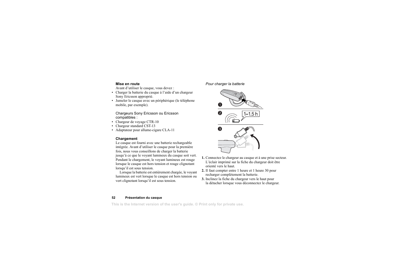 Mise en route, Chargement | Sony HBH-65 User Manual | Page 52 / 95