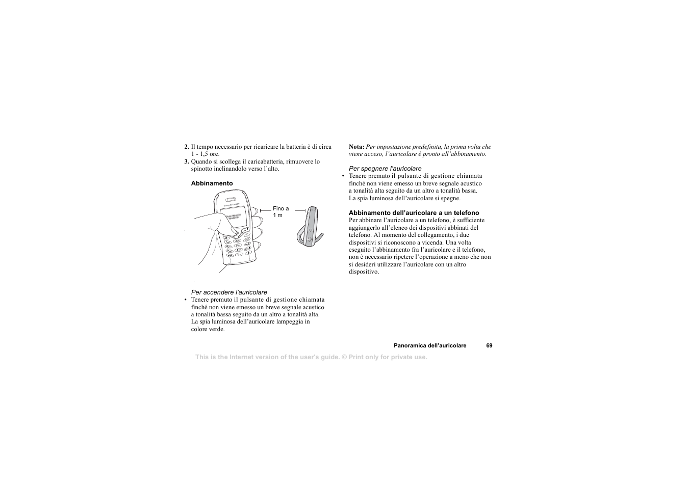 Abbinamento, Abbinamento dell’auricolare a un telefono | Sony HBH-65 User Manual | Page 69 / 95