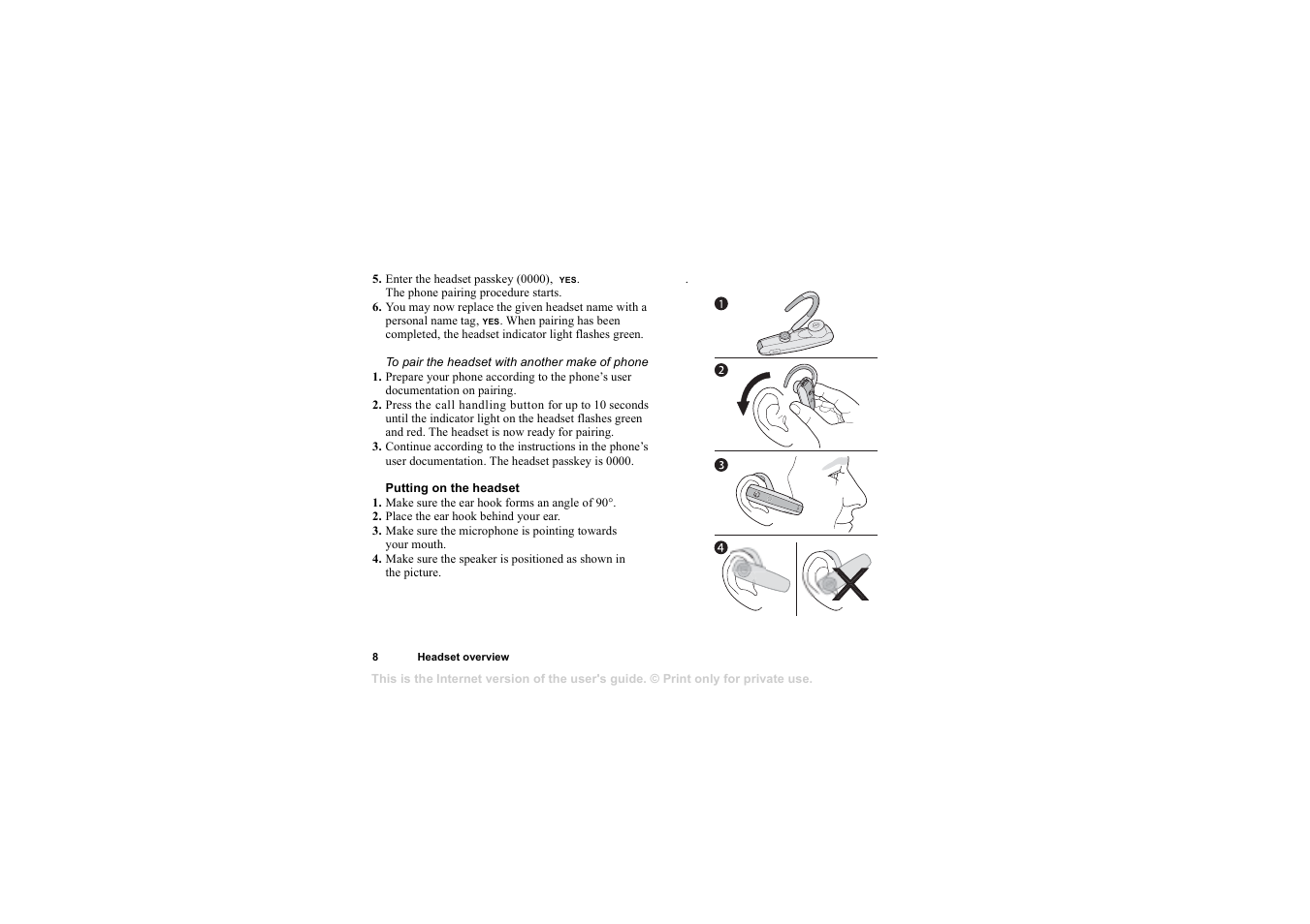 Putting on the headset | Sony HBH-65 User Manual | Page 8 / 95