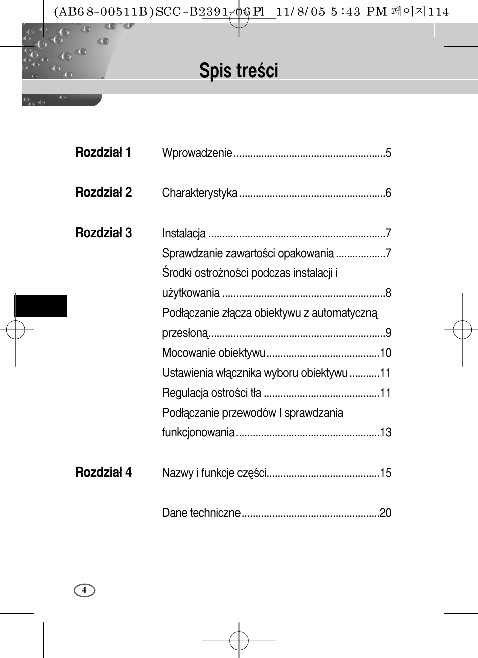 Spis treêci | Samsung SCC-B2091P User Manual | Page 124 / 168