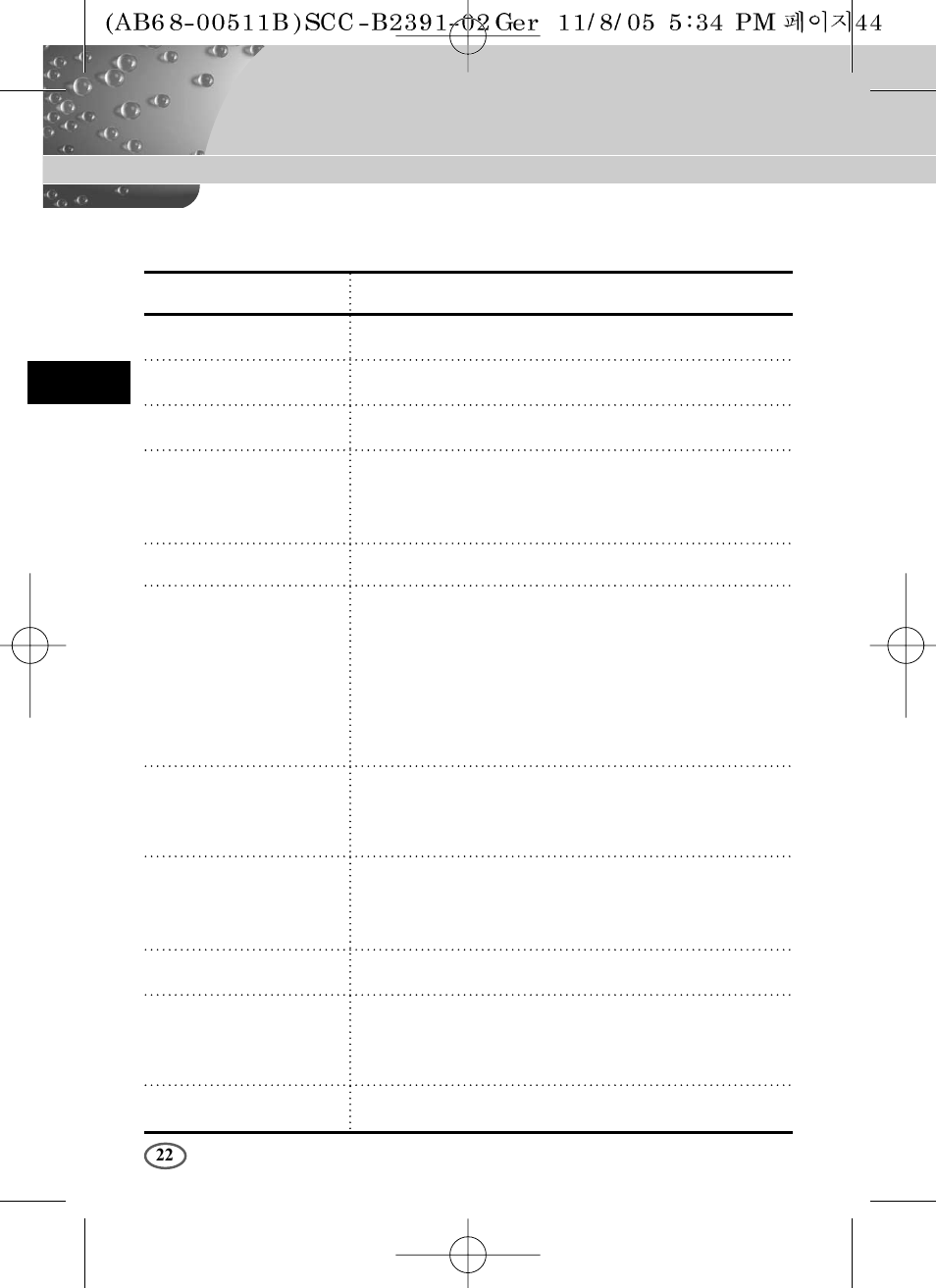 Produkt spezifikationen | Samsung SCC-B2091P User Manual | Page 46 / 168