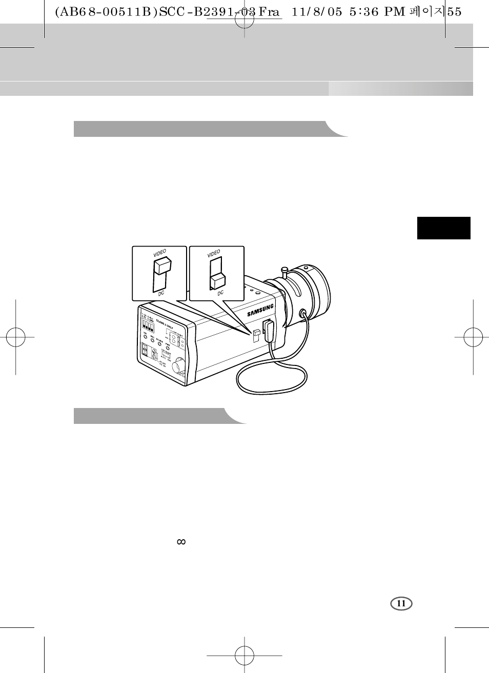 Réglage du bouton de sélection de l'objectif, Focalisation | Samsung SCC-B2091P User Manual | Page 59 / 168