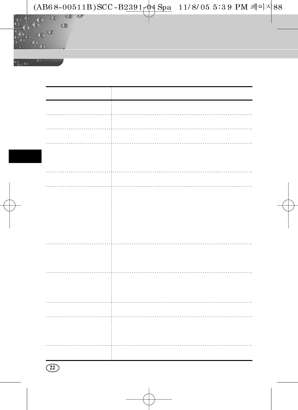 Especificación de producto | Samsung SCC-B2091P User Manual | Page 94 / 168