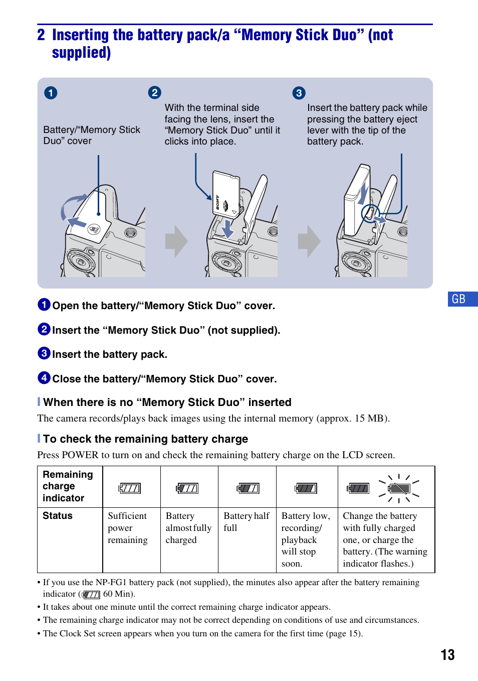 Sony Cyber-shot DSC-H50 User Manual | Page 13 / 88