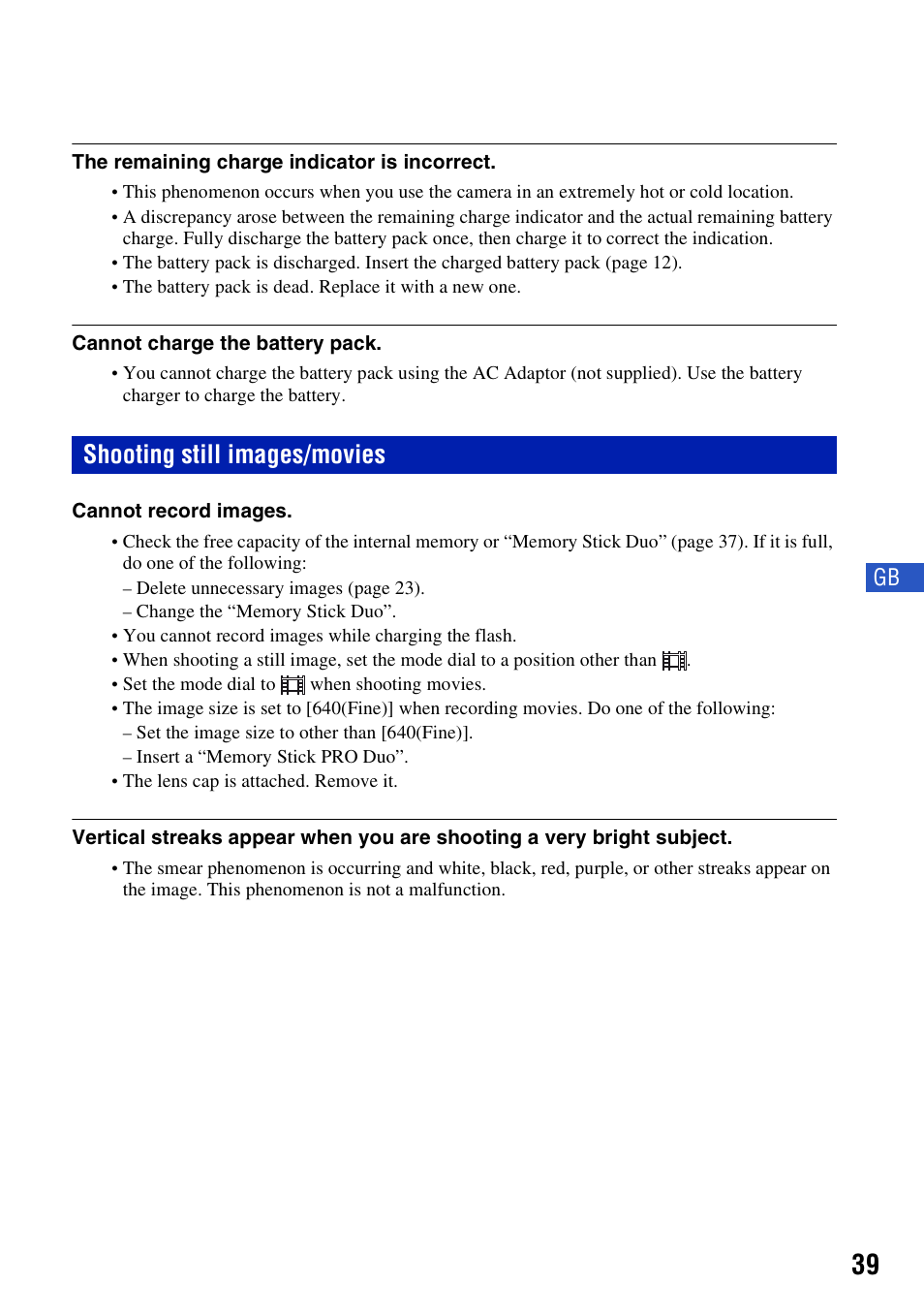 Shooting still images/movies | Sony Cyber-shot DSC-H50 User Manual | Page 39 / 88