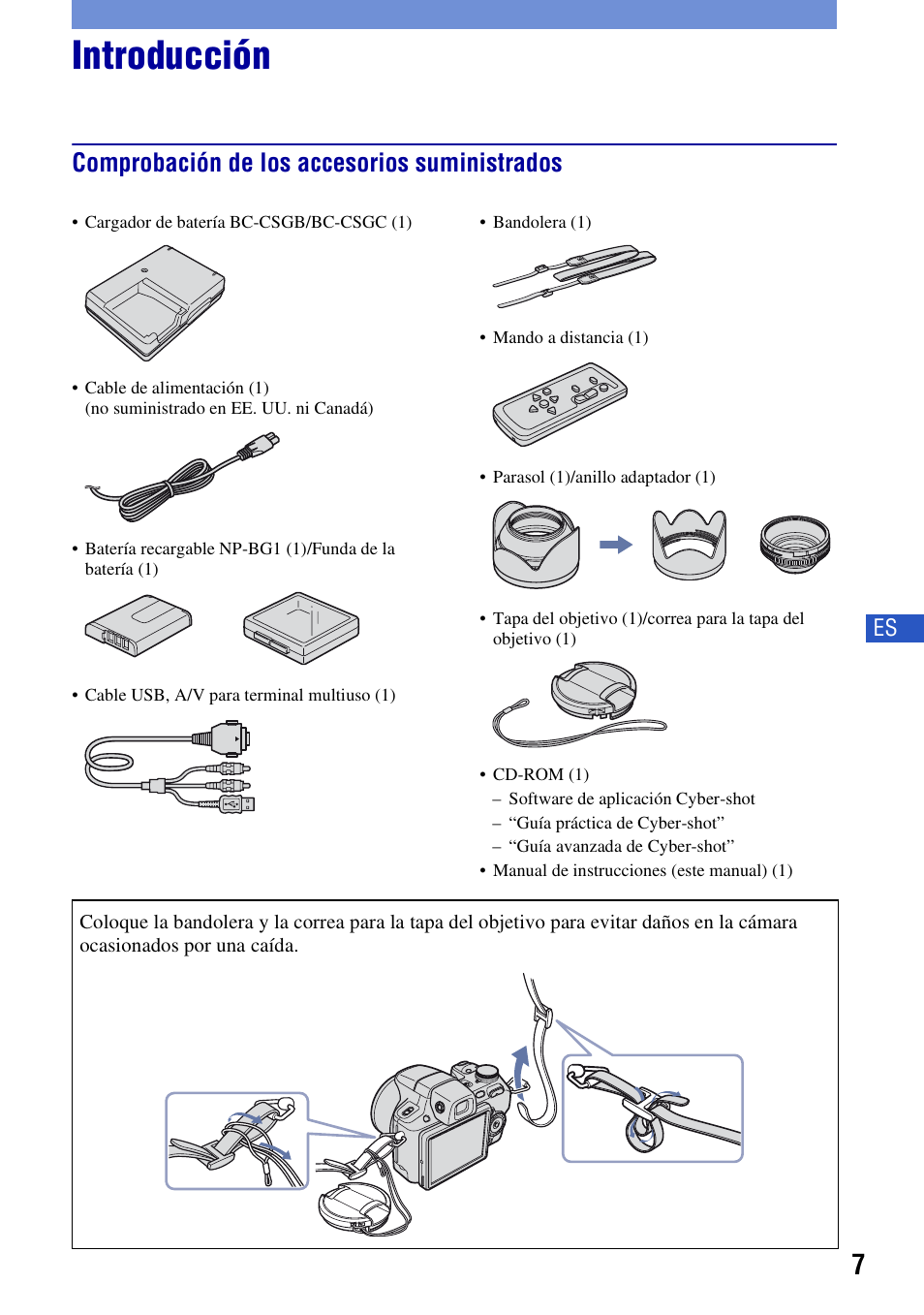 Introducción, Comprobación de los accesorios suministrados | Sony Cyber-shot DSC-H50 User Manual | Page 49 / 88