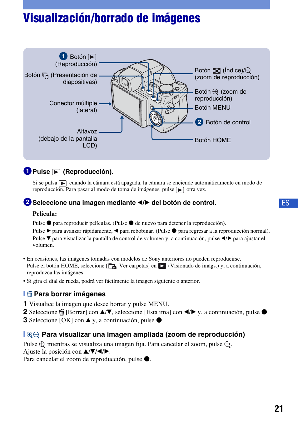 Visualización/borrado de imágenes | Sony Cyber-shot DSC-H50 User Manual | Page 63 / 88