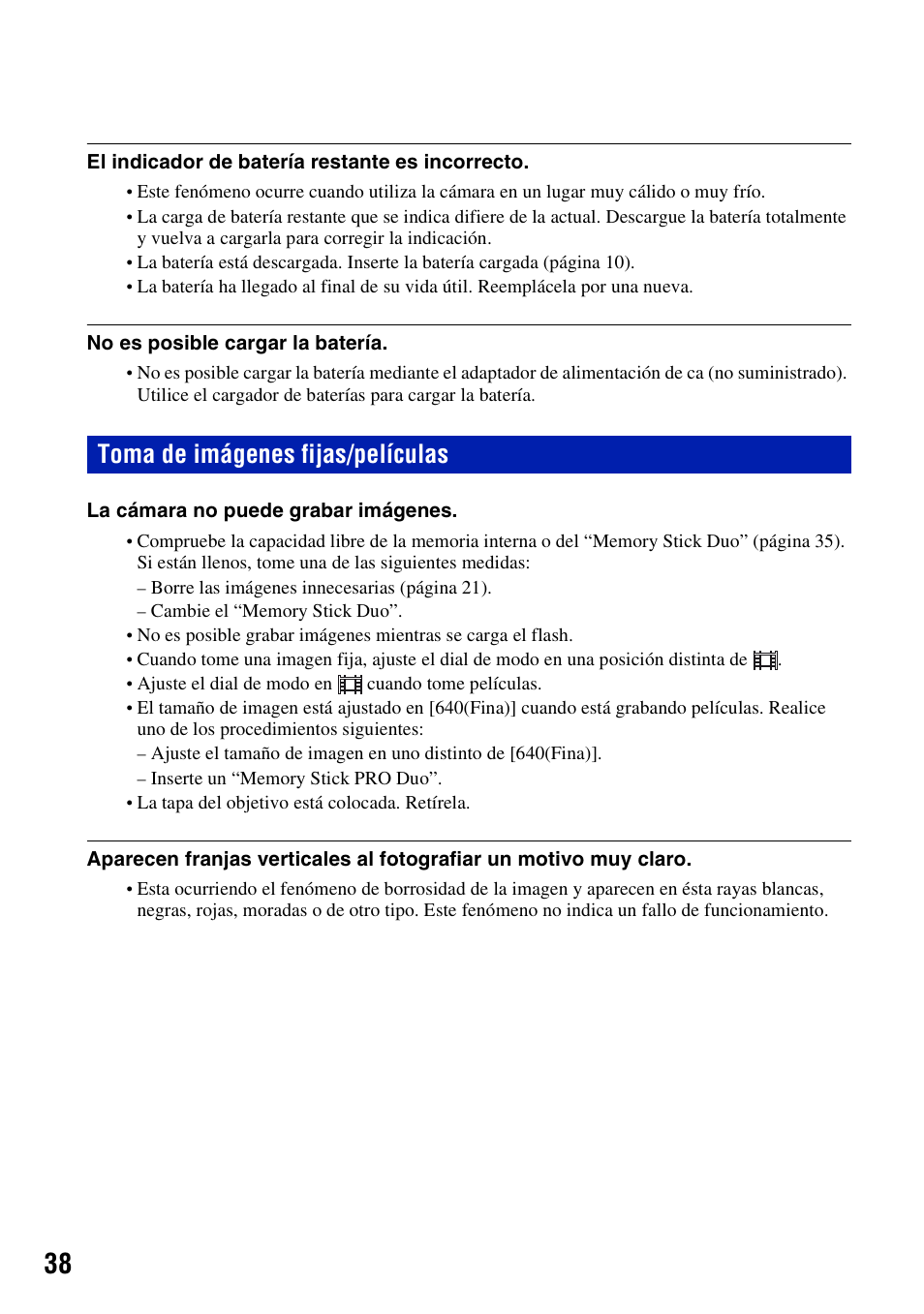 Toma de imágenes fijas/películas | Sony Cyber-shot DSC-H50 User Manual | Page 80 / 88