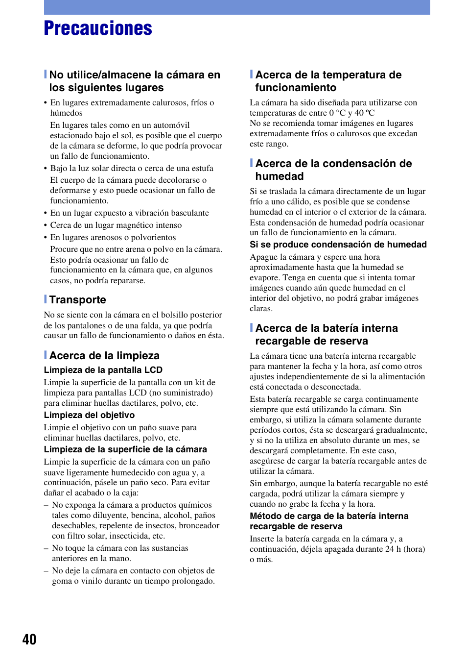 Precauciones | Sony Cyber-shot DSC-H50 User Manual | Page 82 / 88