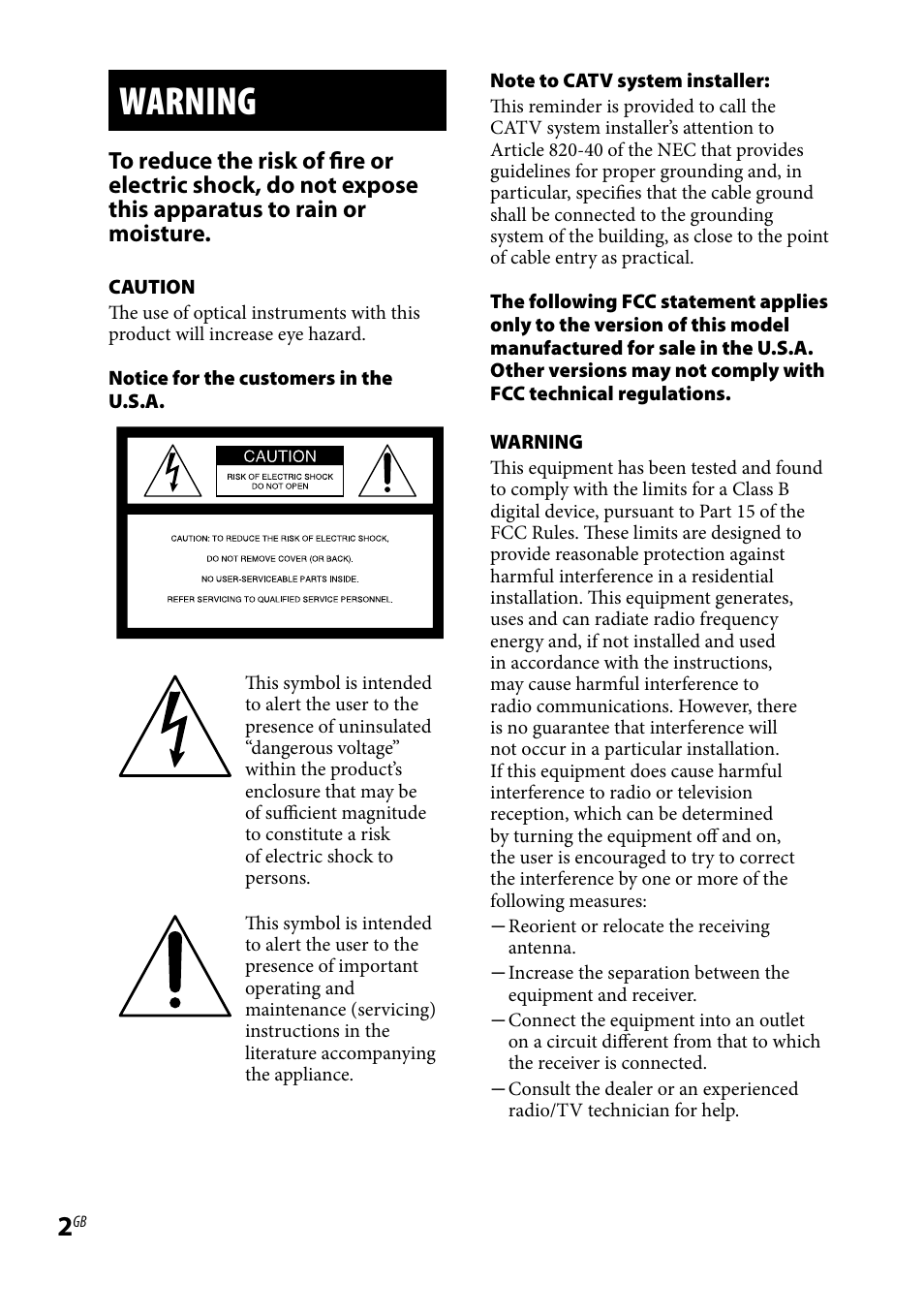 Warning | Sony CMT-DH7BT User Manual | Page 2 / 92