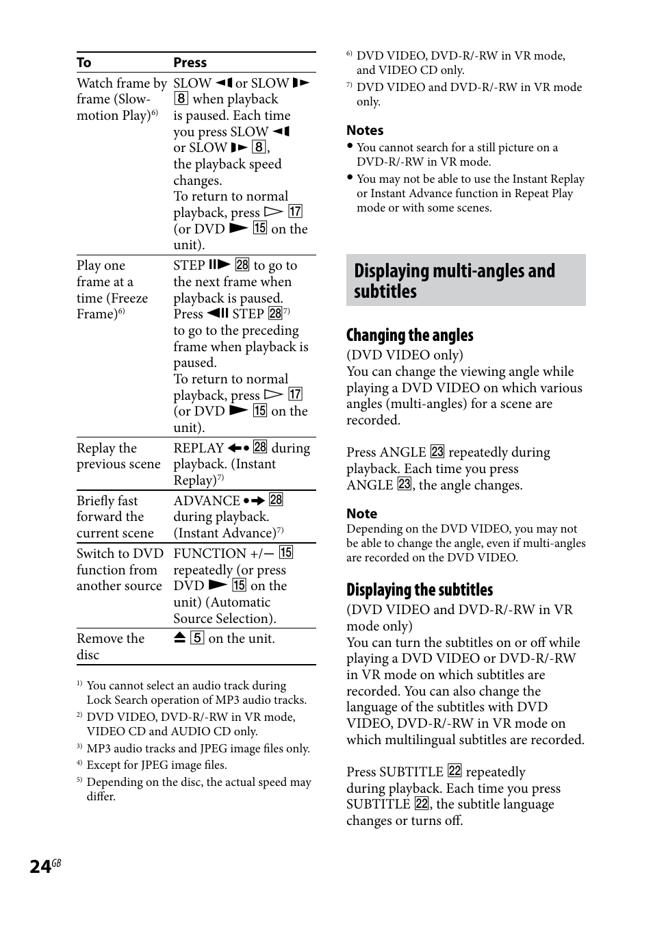 Displaying multi-angles and subtitles, Changing the angles, Displaying the subtitles | Sony CMT-DH7BT User Manual | Page 24 / 92