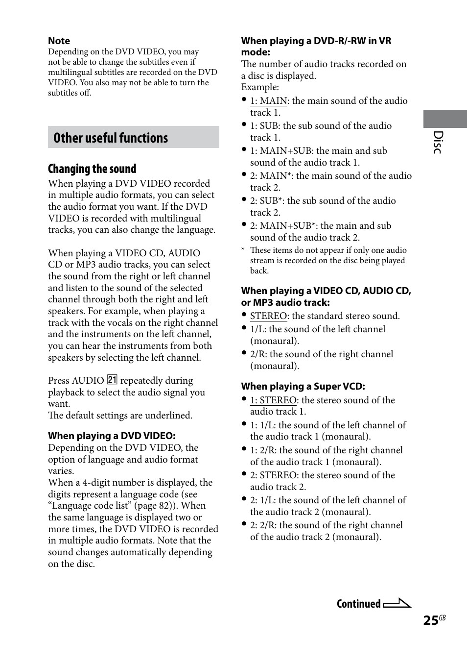 Other useful functions, Disc, Changing the sound | Sony CMT-DH7BT User Manual | Page 25 / 92