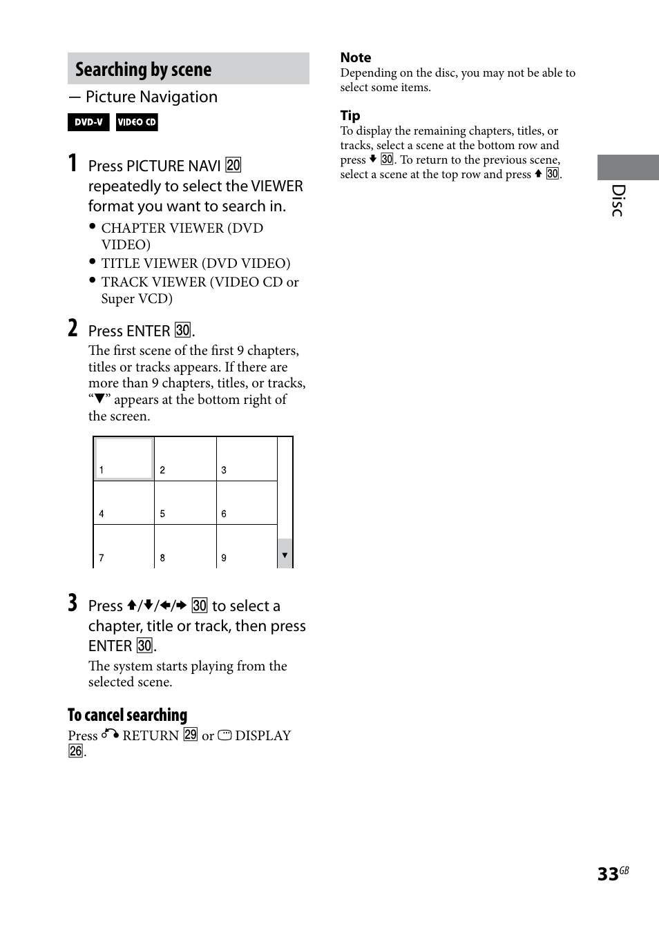 Searching by scene, Disc | Sony CMT-DH7BT User Manual | Page 33 / 92