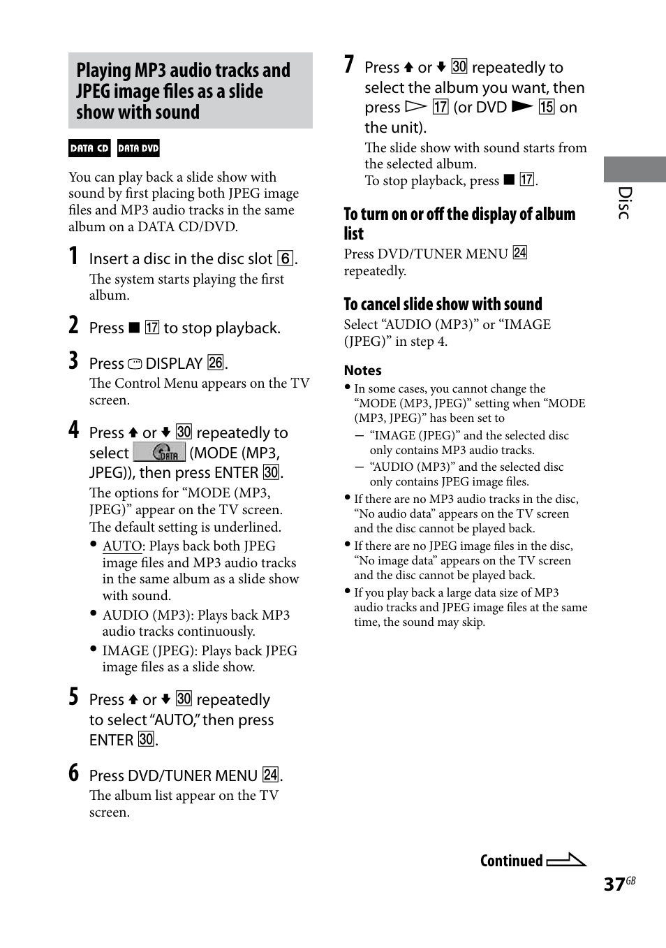 Disc | Sony CMT-DH7BT User Manual | Page 37 / 92