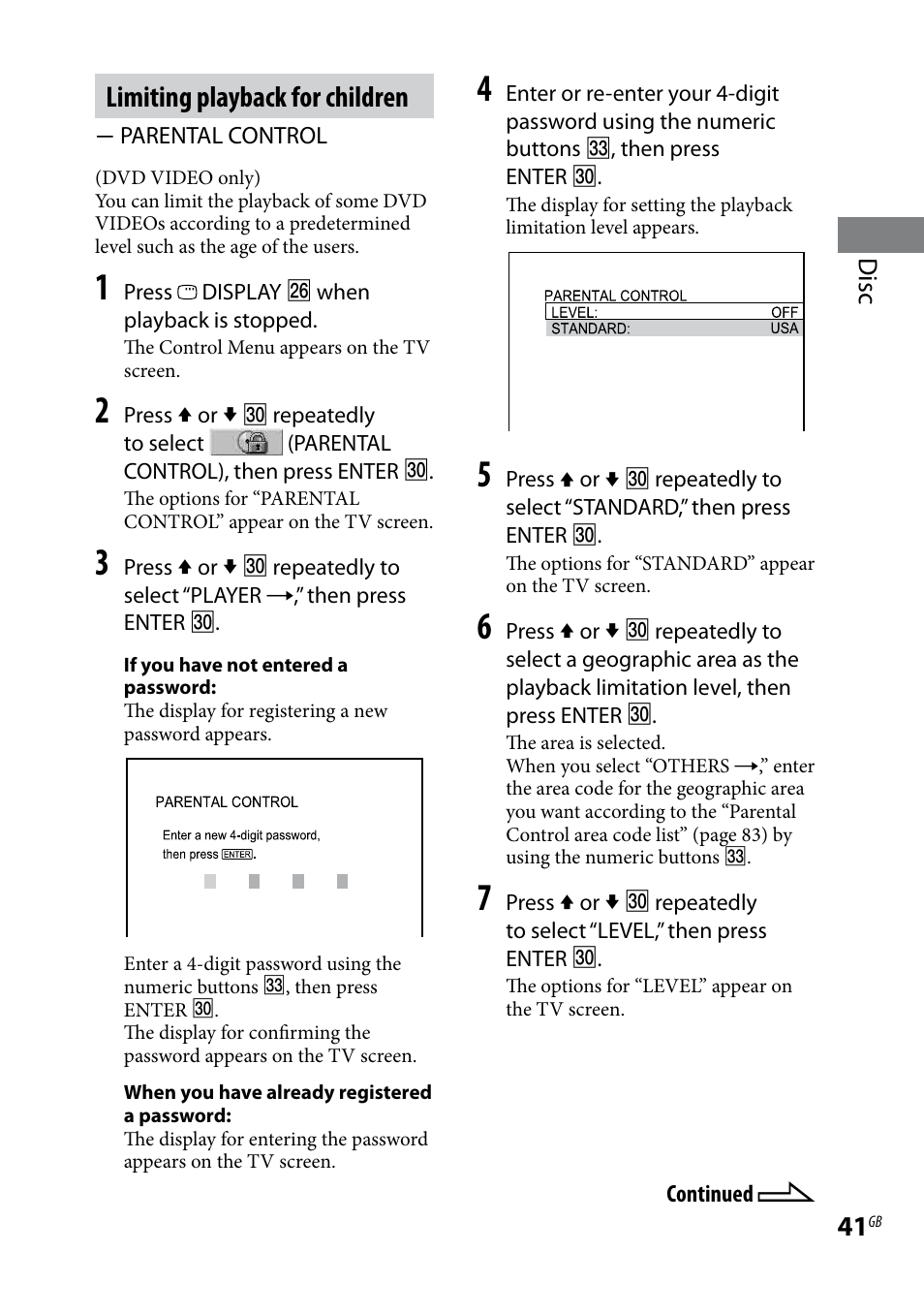 Limiting playback for children, Disc | Sony CMT-DH7BT User Manual | Page 41 / 92