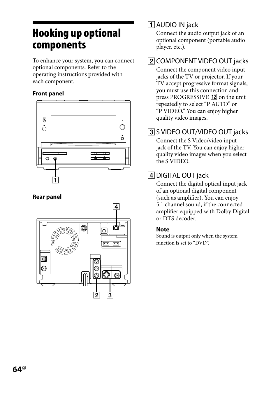 Hooking up optional components, Hooking up optional, Components | Sony CMT-DH7BT User Manual | Page 64 / 92