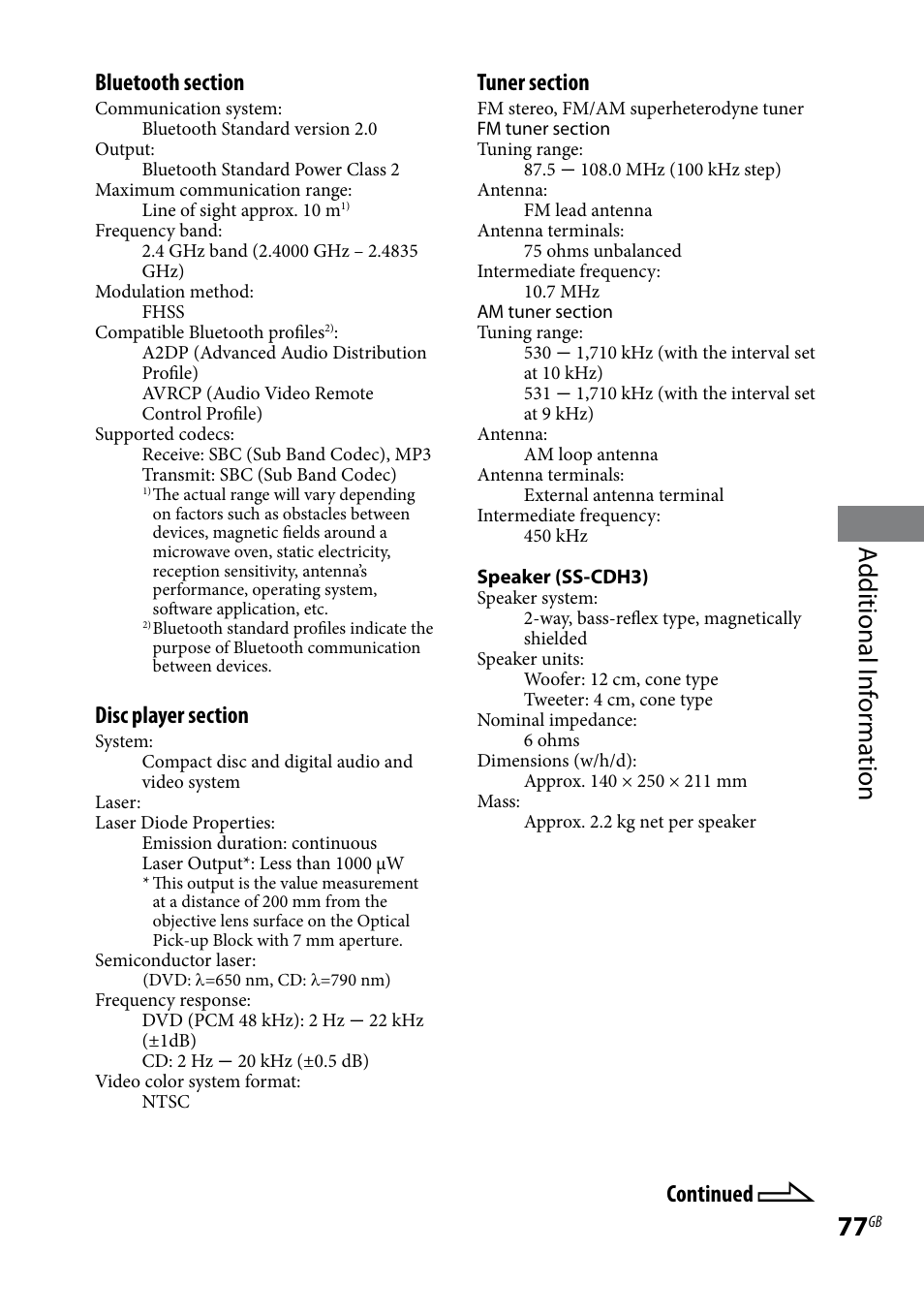 Additional i nf or ma tion, Continued | Sony CMT-DH7BT User Manual | Page 77 / 92