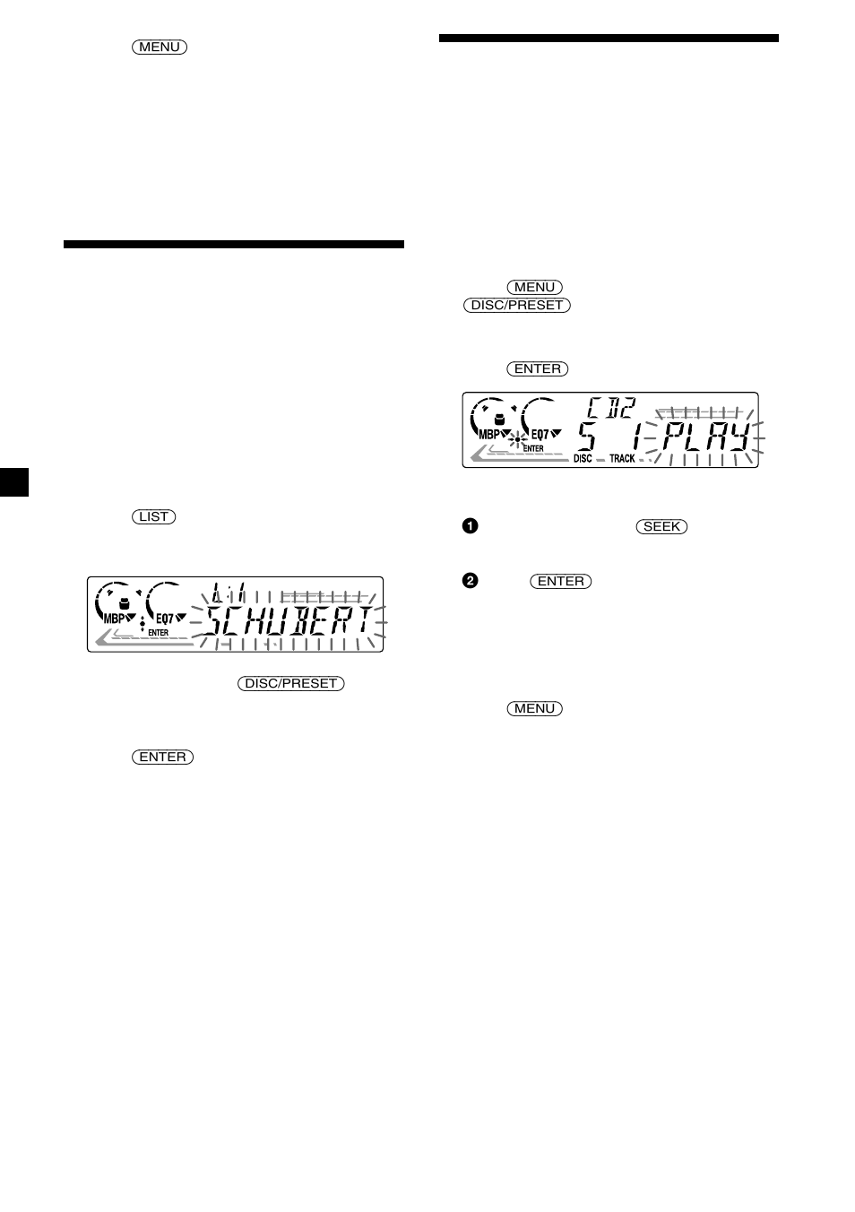 Locating a disc by name — list-up, Selecting specific tracks for playback — bank, Locating a disc by name | Selecting specific tracks for playback | Sony CDX-CA660X User Manual | Page 12 / 28