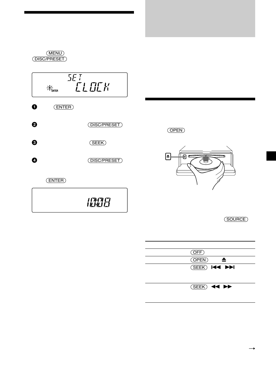 Setting the clock, Cd player cd/md unit (optional), Playing a disc | 9setting the clock | Sony CDX-CA660X User Manual | Page 9 / 28