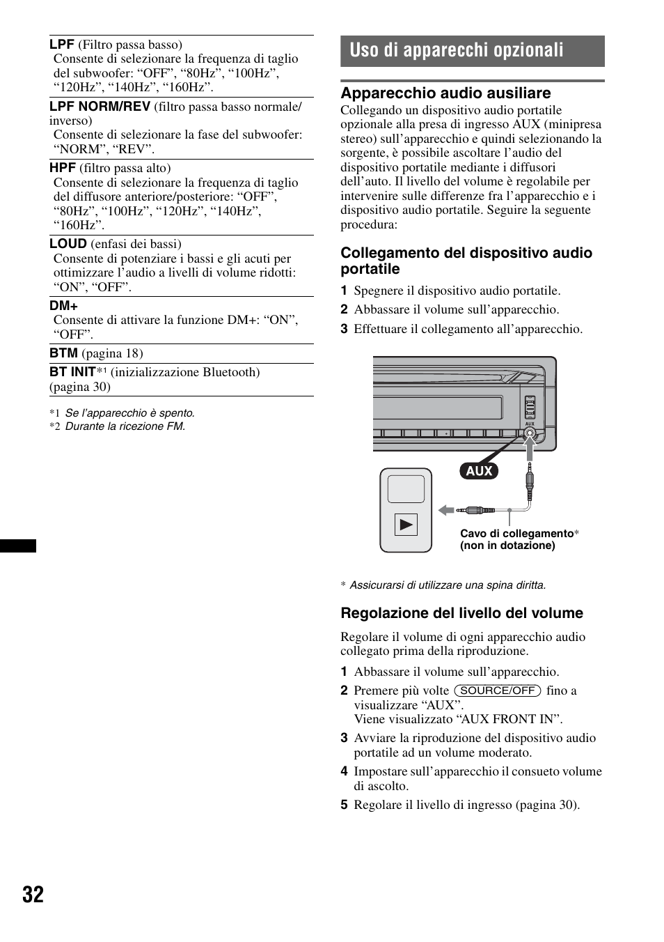 Uso di apparecchi opzionali, Apparecchio audio ausiliare | Sony Bluetooth 4-158-429-31(1) User Manual | Page 144 / 196