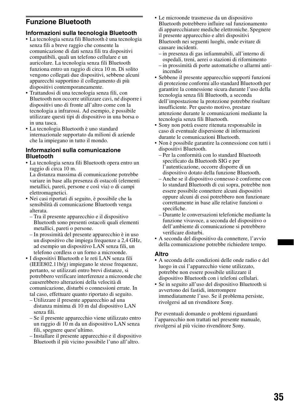 Funzione bluetooth | Sony Bluetooth 4-158-429-31(1) User Manual | Page 147 / 196