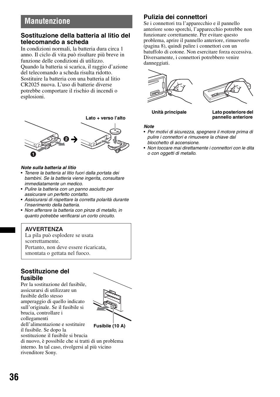 Manutenzione | Sony Bluetooth 4-158-429-31(1) User Manual | Page 148 / 196