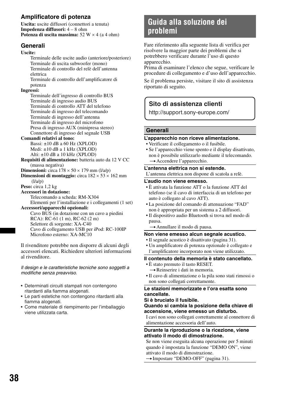 Guida alla soluzione dei problemi, Sito di assistenza clienti | Sony Bluetooth 4-158-429-31(1) User Manual | Page 150 / 196