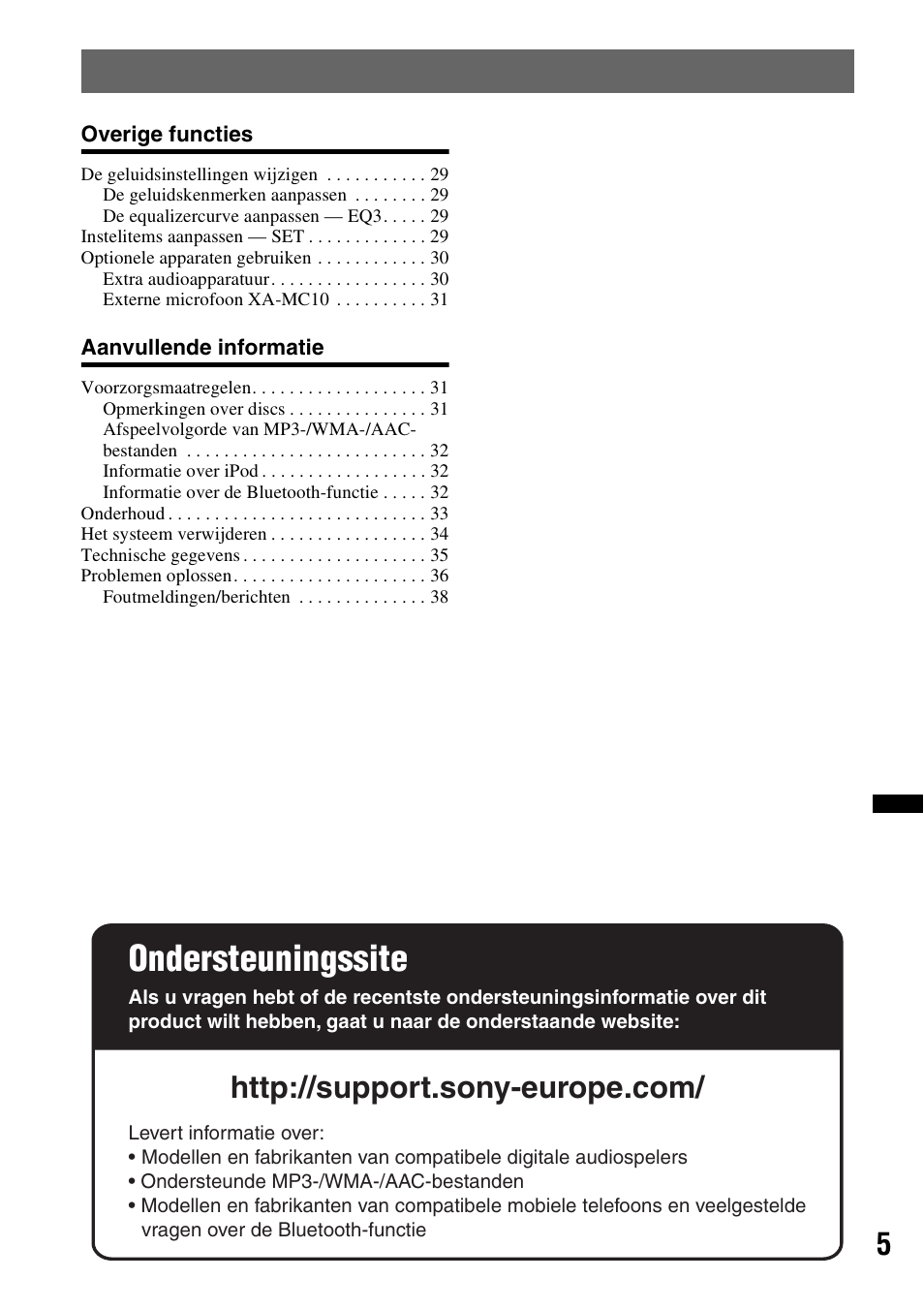Ondersteuningssite | Sony Bluetooth 4-158-429-31(1) User Manual | Page 157 / 196