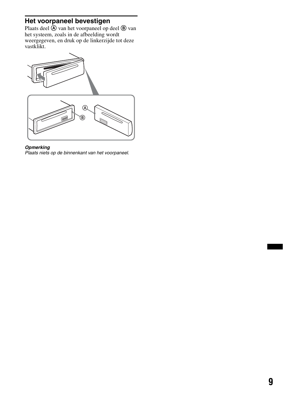 Het voorpaneel bevestigen | Sony Bluetooth 4-158-429-31(1) User Manual | Page 161 / 196