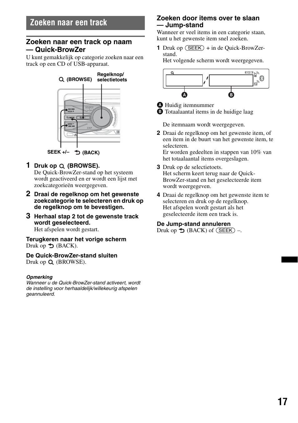 Zoeken naar een track, Zoeken naar een track op naam - quick-browzer, Zoeken naar een track op naam — quick-browzer | Sony Bluetooth 4-158-429-31(1) User Manual | Page 169 / 196