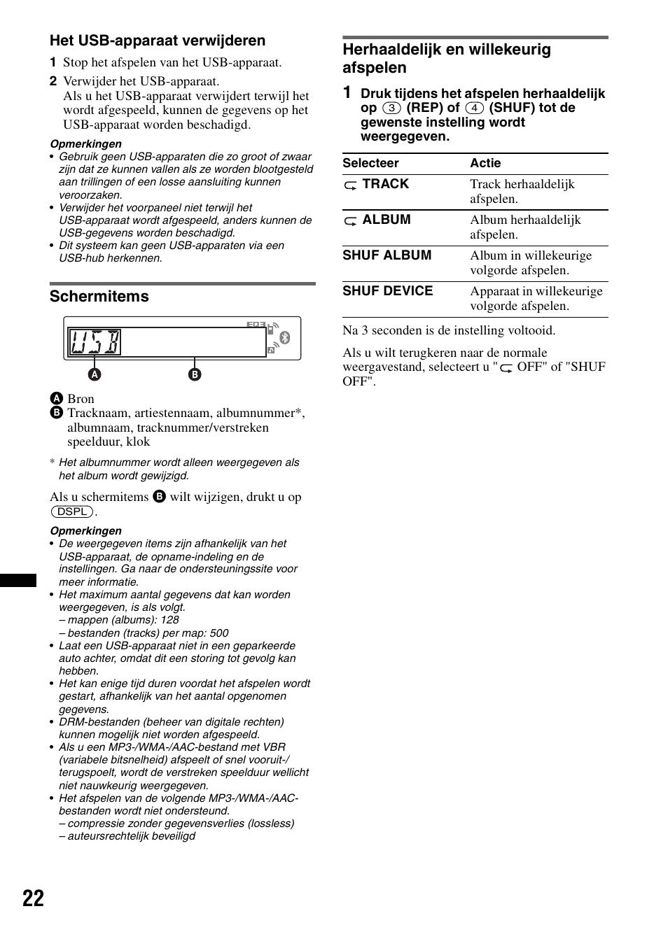 Schermitems, Herhaaldelijk en willekeurig afspelen, Schermitems herhaaldelijk en willekeurig afspelen | Sony Bluetooth 4-158-429-31(1) User Manual | Page 174 / 196