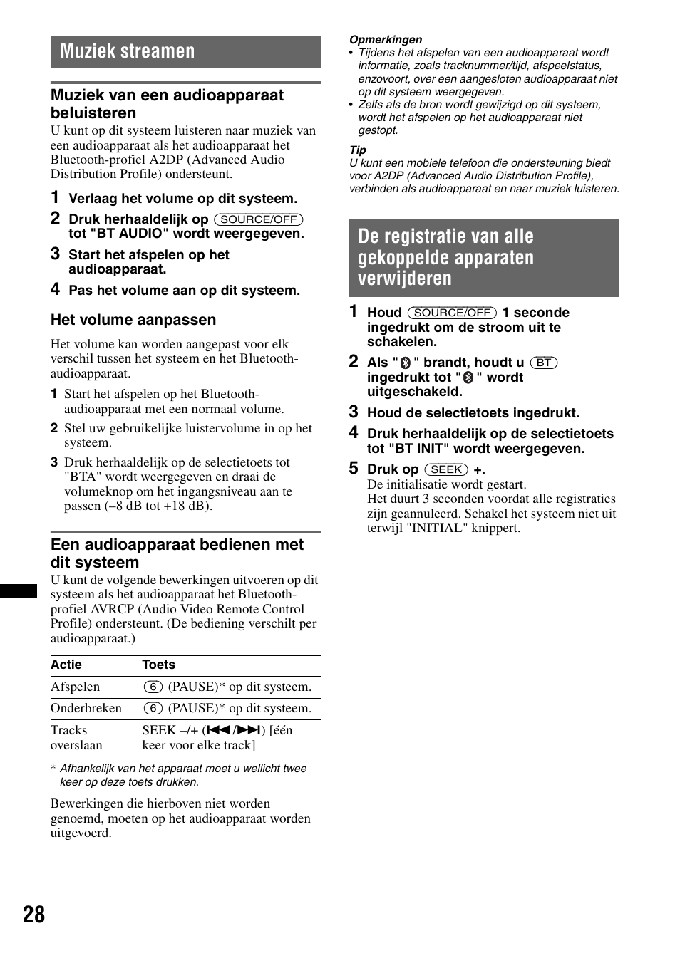 Muziek streamen, Muziek van een audioapparaat beluisteren, Een audioapparaat bedienen met dit systeem | Sony Bluetooth 4-158-429-31(1) User Manual | Page 180 / 196
