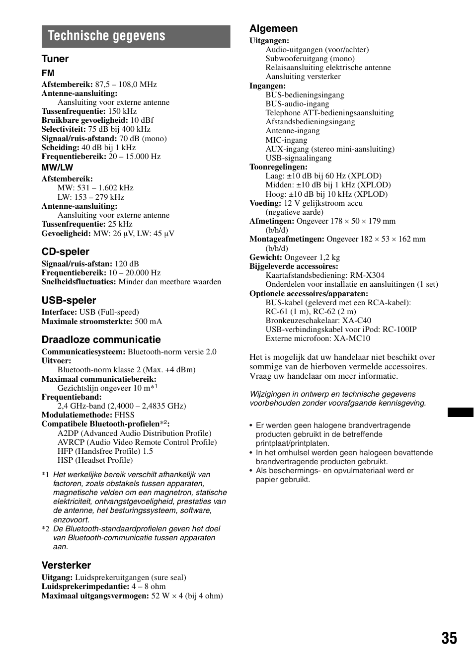 Technische gegevens | Sony Bluetooth 4-158-429-31(1) User Manual | Page 187 / 196