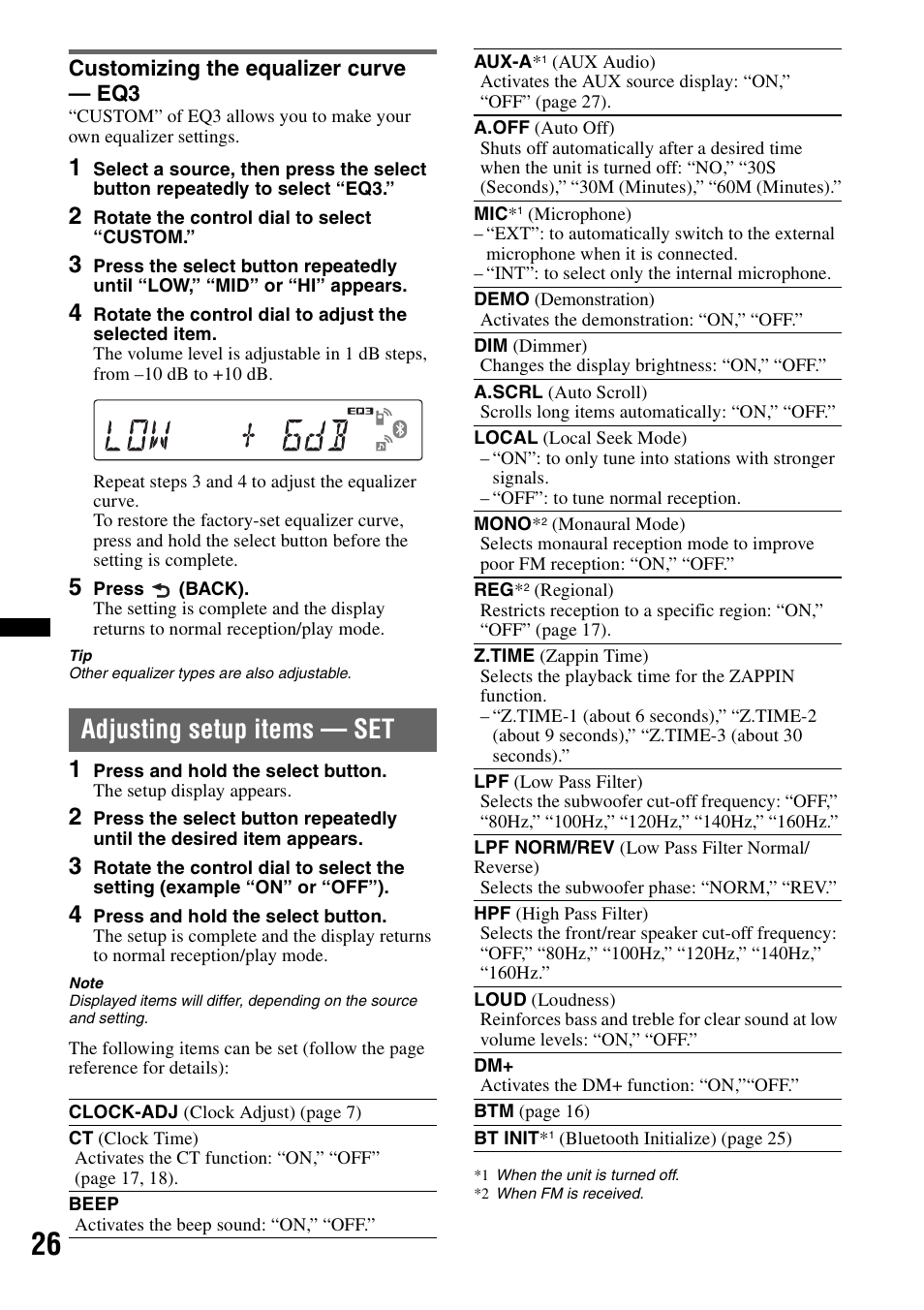 Customizing the equalizer curve - eq3, Adjusting setup items - set, Customizing the equalizer curve — eq3 | Adjusting setup items — set | Sony Bluetooth 4-158-429-31(1) User Manual | Page 26 / 196