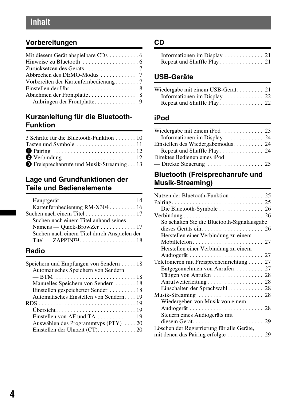 Inhalt | Sony Bluetooth 4-158-429-31(1) User Manual | Page 38 / 196