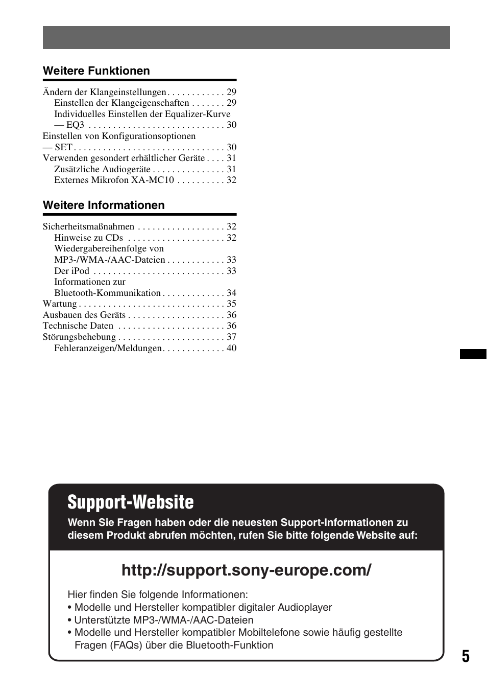 Support-website | Sony Bluetooth 4-158-429-31(1) User Manual | Page 39 / 196