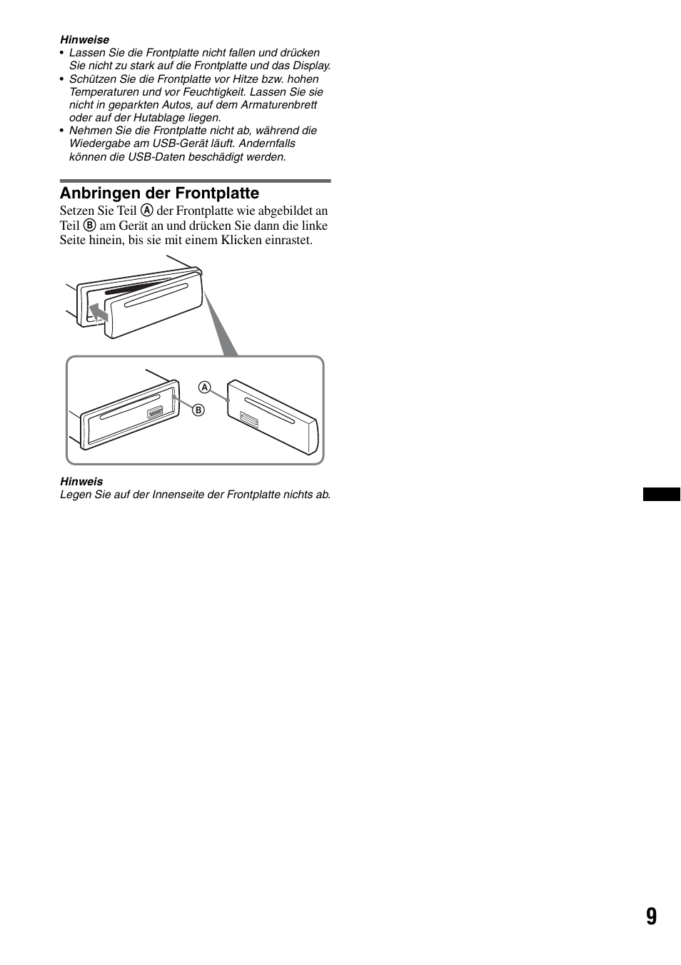 Anbringen der frontplatte | Sony Bluetooth 4-158-429-31(1) User Manual | Page 43 / 196