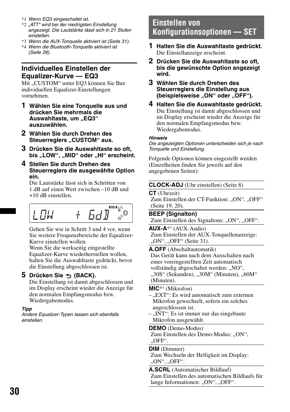 Individuelles einstellen der equalizer-kurve - eq3, Einstellen von konfigurationsoptionen - set, Individuelles einstellen der equalizer-kurve — eq3 | Einstellen von konfigurationsoptionen — set | Sony Bluetooth 4-158-429-31(1) User Manual | Page 64 / 196