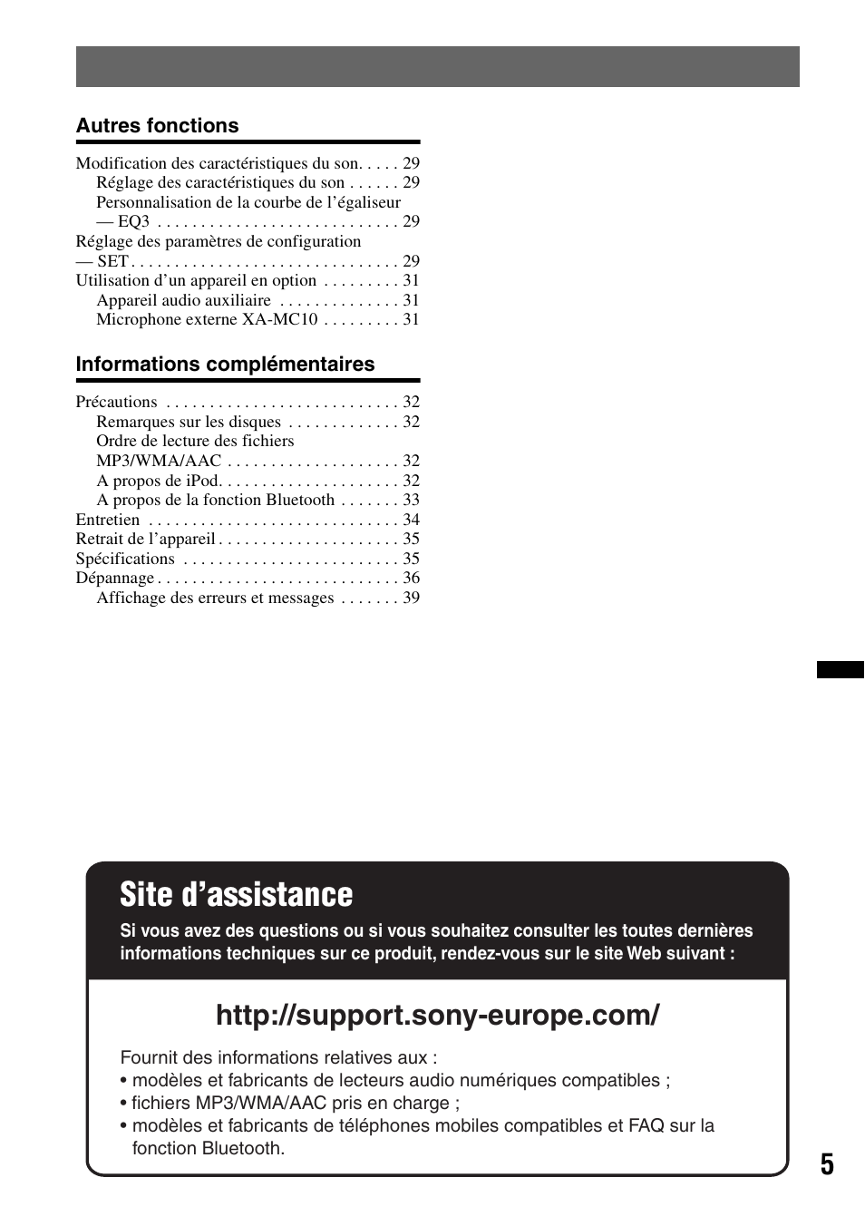 Site d’assistance | Sony Bluetooth 4-158-429-31(1) User Manual | Page 79 / 196