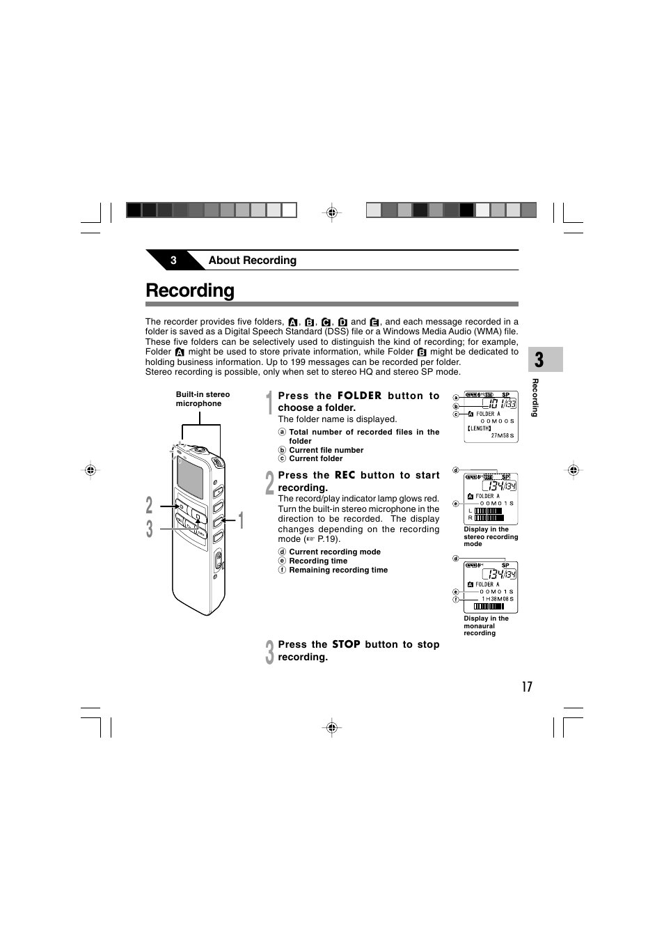 Recording | Sony DS-2 User Manual | Page 17 / 64