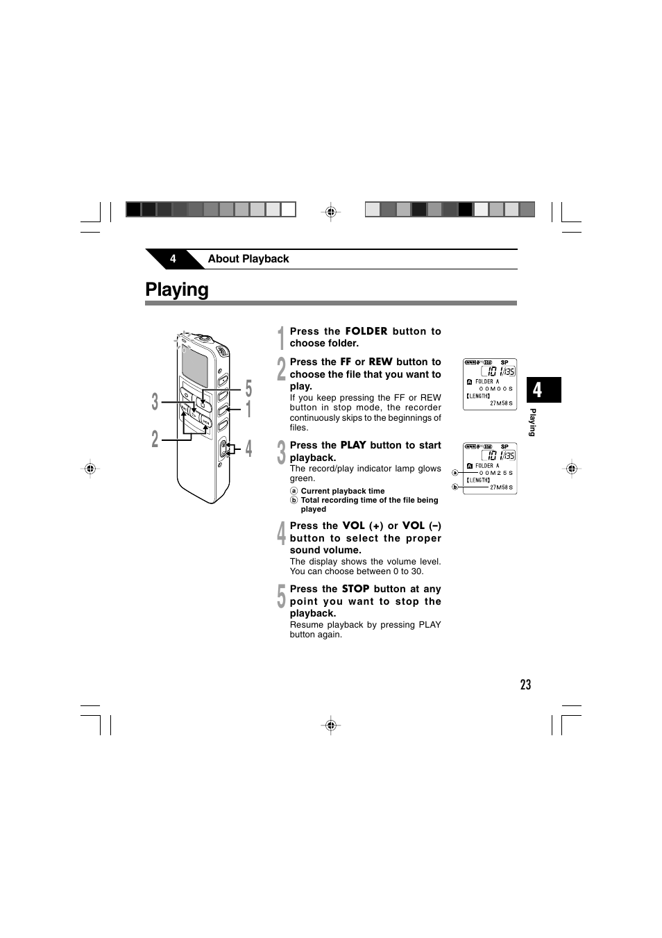 Playing | Sony DS-2 User Manual | Page 23 / 64