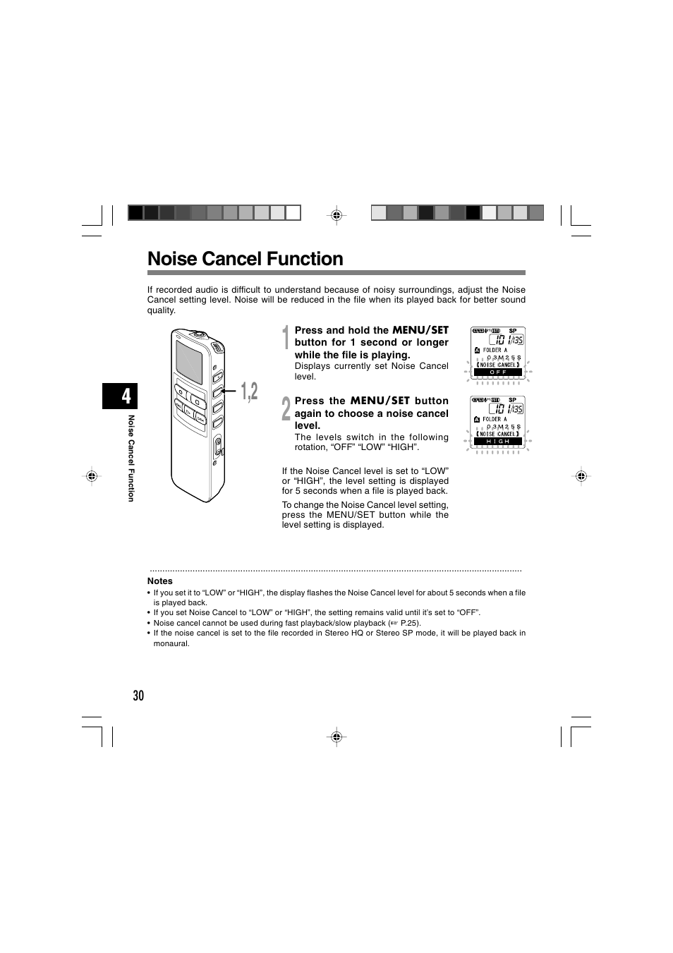 Noise cancel function | Sony DS-2 User Manual | Page 30 / 64