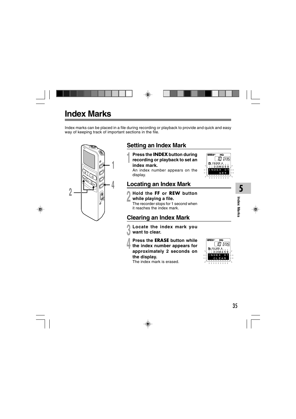 Index marks | Sony DS-2 User Manual | Page 35 / 64