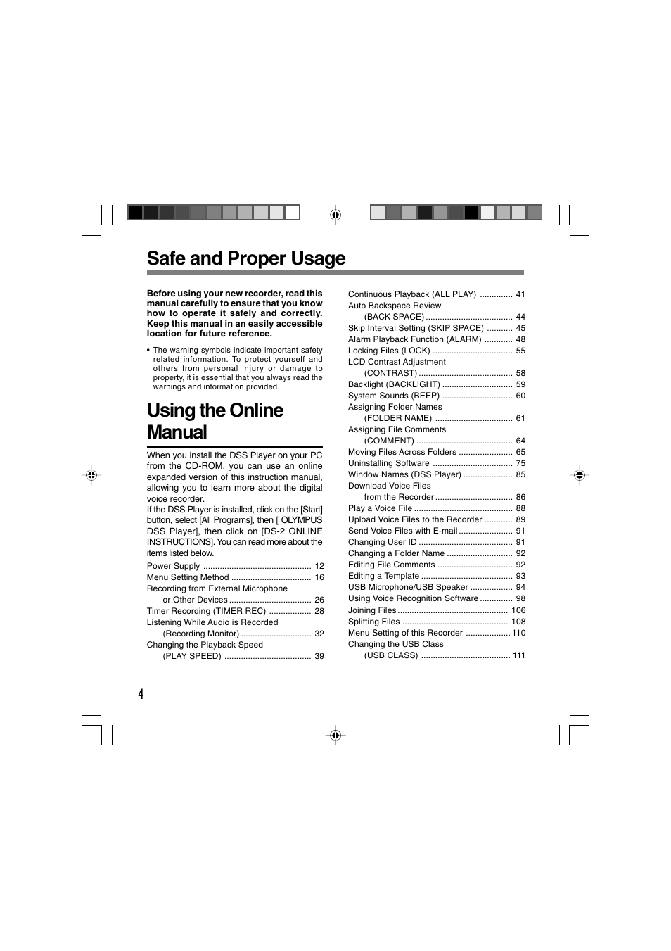 Safe and proper usage, Using the online manual | Sony DS-2 User Manual | Page 4 / 64